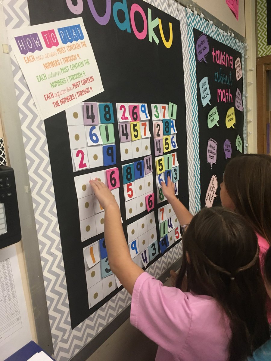 Mrs_Bozard's tweet photo. Love when my Ss want to play Sudoku while waiting for their bus! #interactiveboards #sudoku #findthepatterns #MTPSPride #LeopardsDen @LincroftSchool https://t.co/OyICNYYOzT