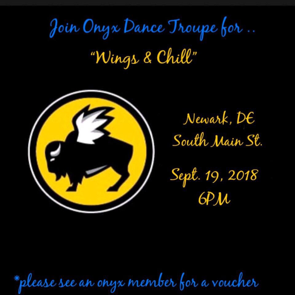 TheLU20's tweet photo. Everybody loves wings so here’s a reason to go buy some! Join Onyx Dance Troupe tomorrow at Buffalo Wild Wings and get to know our team over some wings! Make sure you show the voucher when you pay for your food or your wing eating will go to waste! See you there 🤪 https://t.co/rYPSOvZAXZ