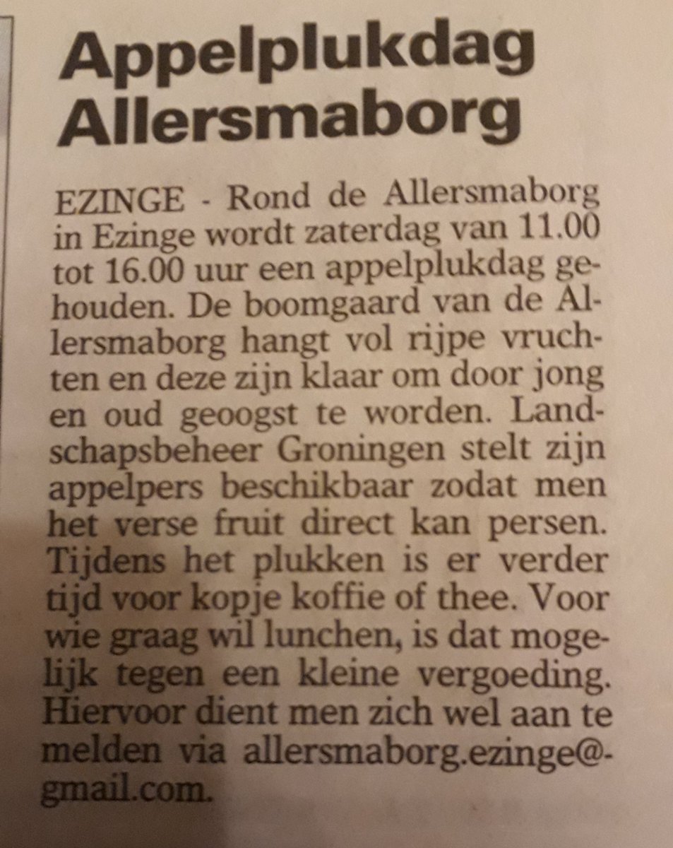Zaterdag, gratis appel/sap op Allersmaborg (iets achter #Ezinge)
