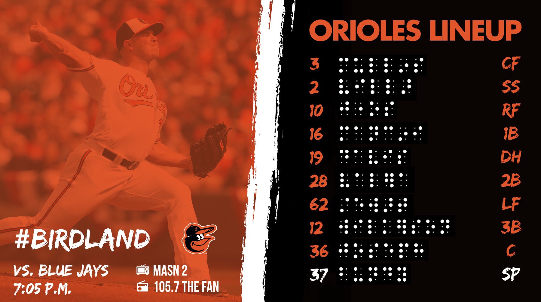 Baltimore Orioles on X: Tonight's uniforms featuring Braille
