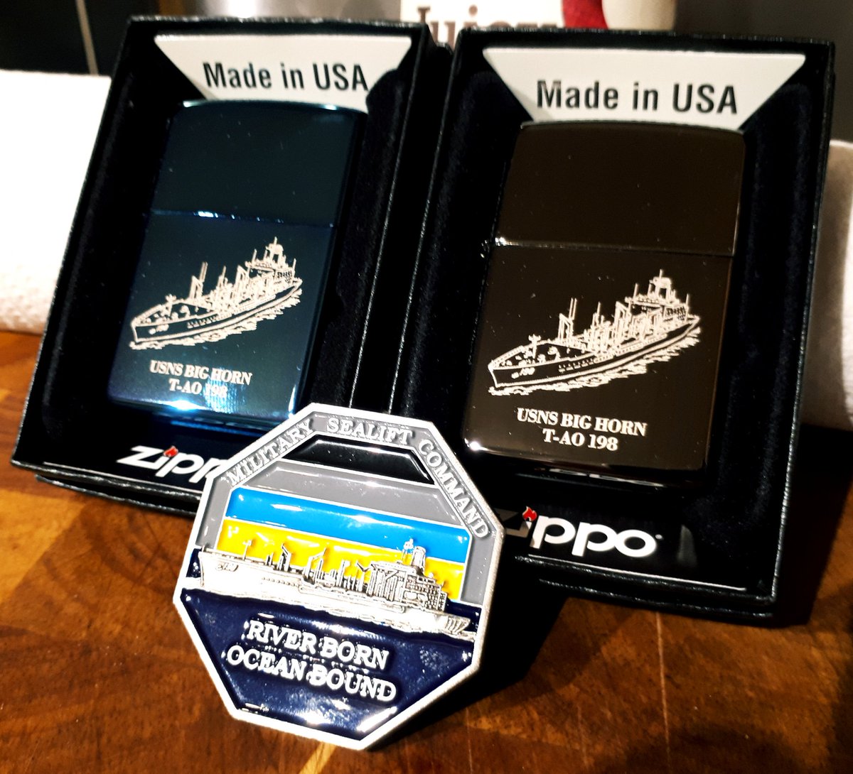 Many Thanks to #USNSBigHorn for my & @malteserfred new additions to our collection & Challenge Coin for the misses collection @MSCSealift
