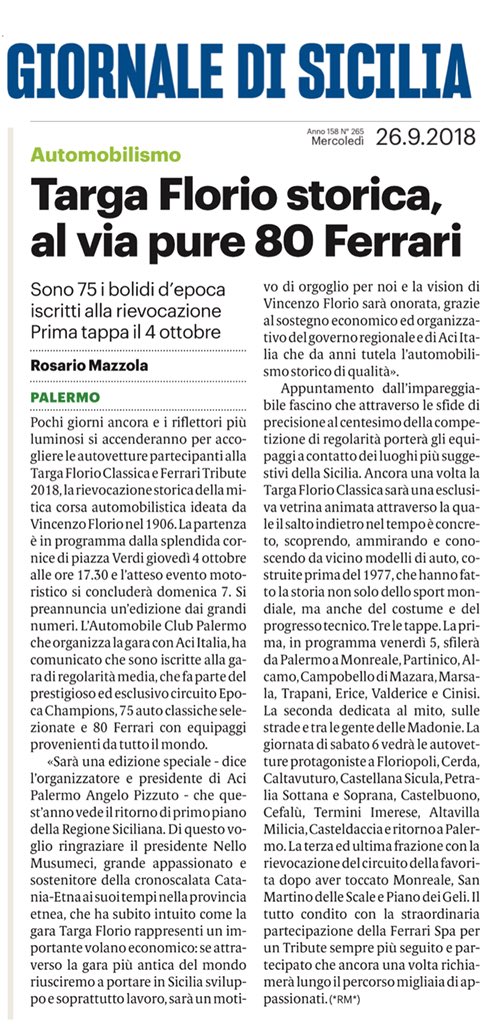 #targaflorio classica e #ferraritribute stiamo arrivando. Sul <a href="/GDS_it/">Gds.it</a> di oggi una anteprima su percorso e partecipanti. Stay tuned per nuovi aggiornamenti @Musumeci_Staff <a href="/deeario/">Tony Siino</a> <a href="/anpizzuto/">Angelo Pizzuto</a>
