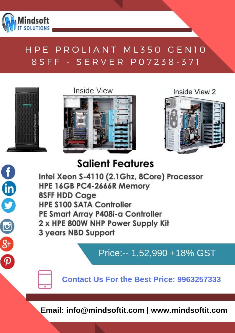 Mindsoftit's tweet image. #HPProliant ML350 Gen108SFF #Server P07238-371 #Contact Us For More Details:9963257333 #www.Mindsoftit.com