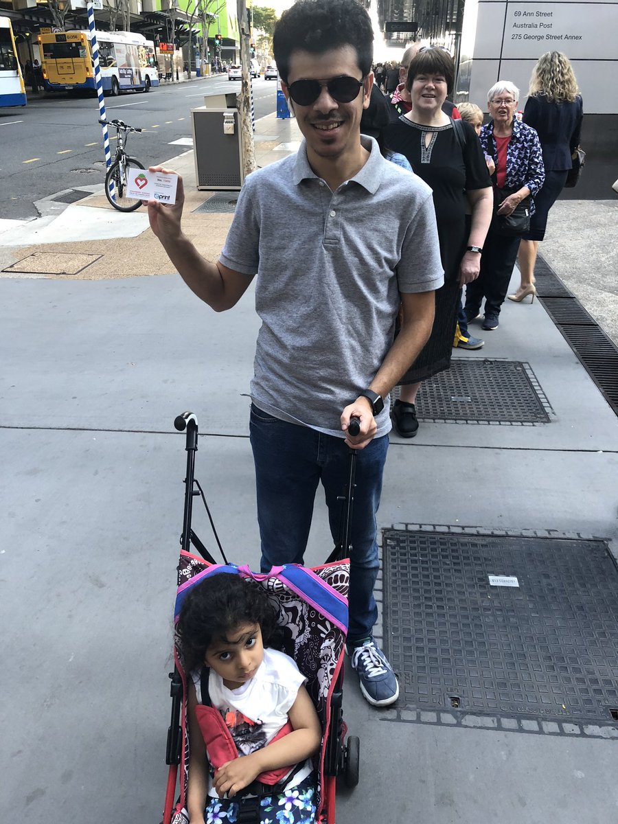 Reporting4Work's tweet photo. Lucky last tickets (13,849 &13,850) sold to Mohammed and Darnia, 3, & to find them on the queue at 3.45pm we had to schlep up Adelaide St, almost to George St! Brisbane came out in force to #smashastrawb for #abcDayOfSundaes. Canβt believe @zonca is still on his feet @abcbrisbane https://t.co/nYLUI8btC0
