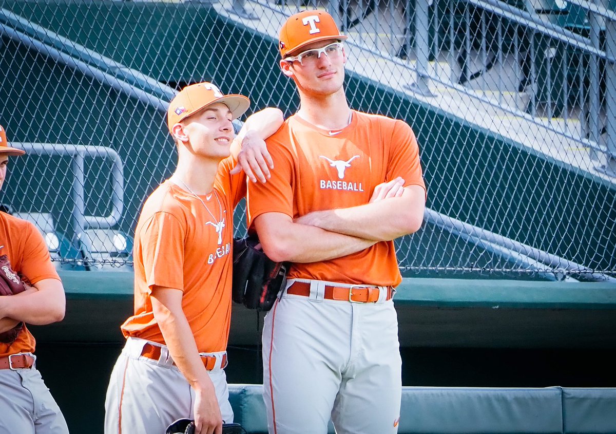 TexasBaseball's tweet photo. Meet Kolby and Jack. 

Kolby is 6’ tall. 

Jack is taller than that. 

#HookEm 🤘 https://t.co/ycPqMmXayU
