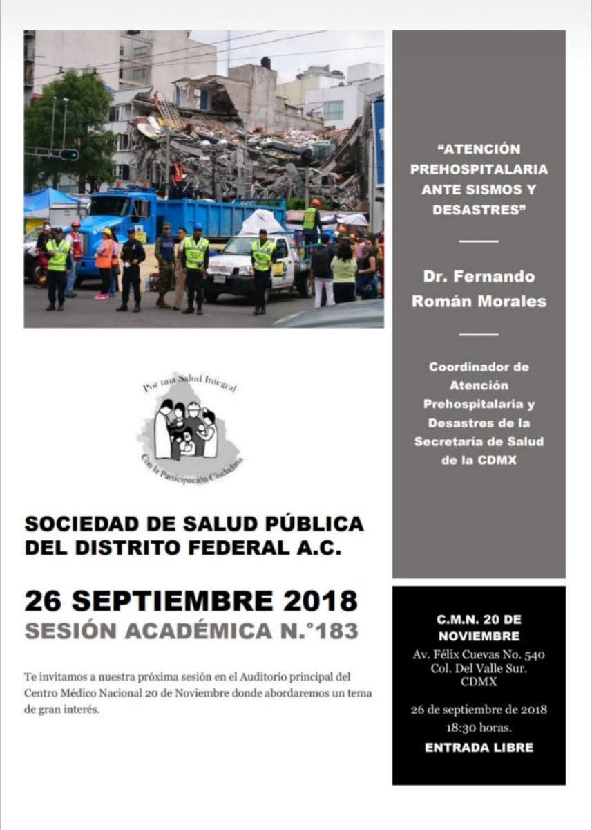 SSPublicaCDMX's tweet photo. ¿Estás segur@ de c��mo actuar ante un sismo o emergencia? Asiste este 26 de septiembre a nuestra sesión #183, donde abordaremos este importante tema. ¡La entrada es gratuita, no faltes! #FelizMartes https://t.co/6d2fYkN5hY