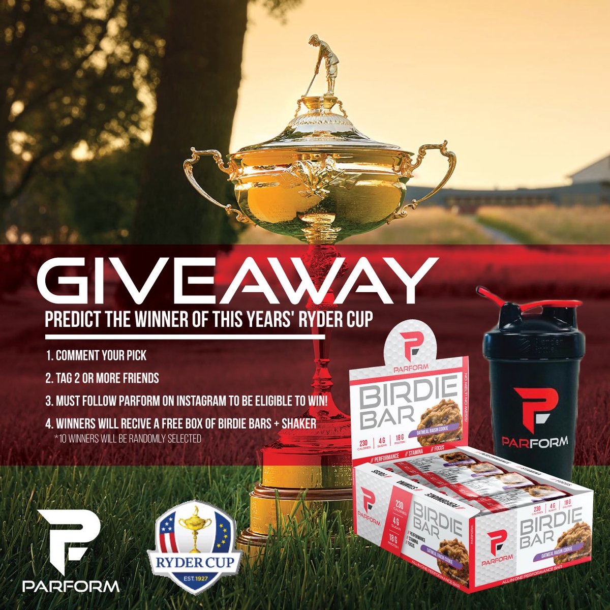 🏆 RYDER CUP GIVEAWAY 🏆 
1. Pick the winning team
2. Tag 2 friends
3. Follow @ParformGolf
4. We will randomly select 10 WINNERS 🎉 

#Giveaway #RyderCup #Golf #PGAtour #LPGA #TeamUSA #TeamEurope #TigerWoods #GolfGiveaway #GolfFitness #GolfTraining #GolfNutrition #ParformGolf