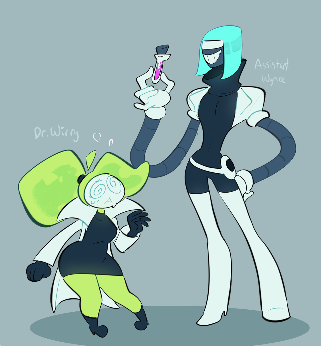 VonGulli's tweet photo. mORE OF that nervous scientist, Dr.Wirry! (and her assistant Wynce, i'm not happy with his design though cos i wanted to make him more of a robot but!!! aw well ) anyways, yeah! https://t.co/nRiF3pPNtw