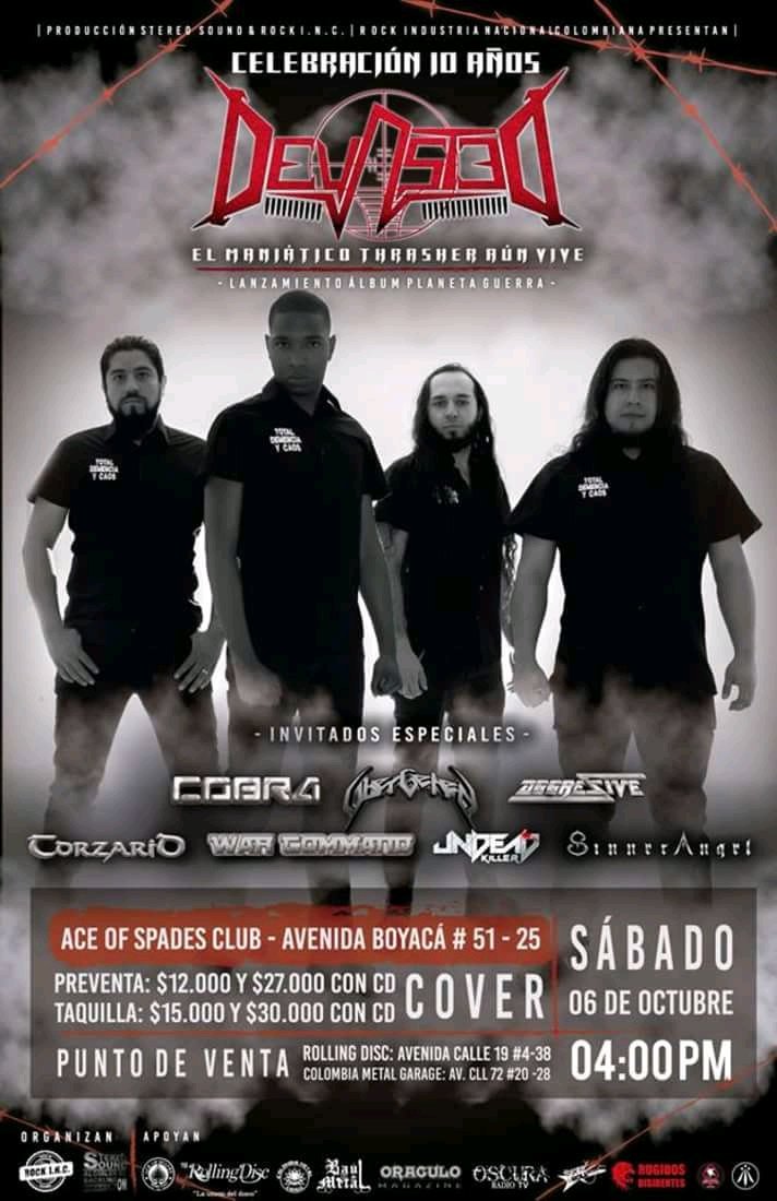 Todos cordialmente invitados a la celebración de los 10 años de <a href="/DevastedThrash/">Devasted</a>. Sábado 06 de octubre, 4 pm en Ace of Spades Club - Bogotá D.C.