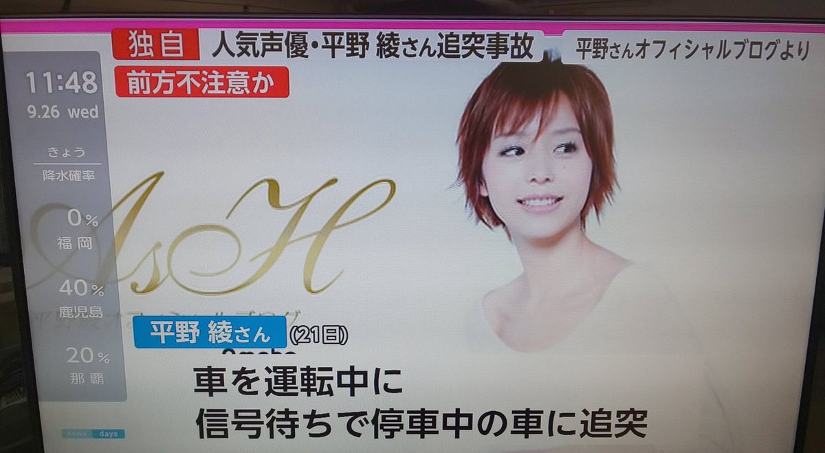 けが人なし 人気声優 平野 綾さん 追突事故 前方不注意か とfnn系 ザ スニーカー特別号に掲載されるハルヒの新作短編のこれ以上ない宣伝をしてきたな Super Driverトレンド一位は流石に草 Togetter