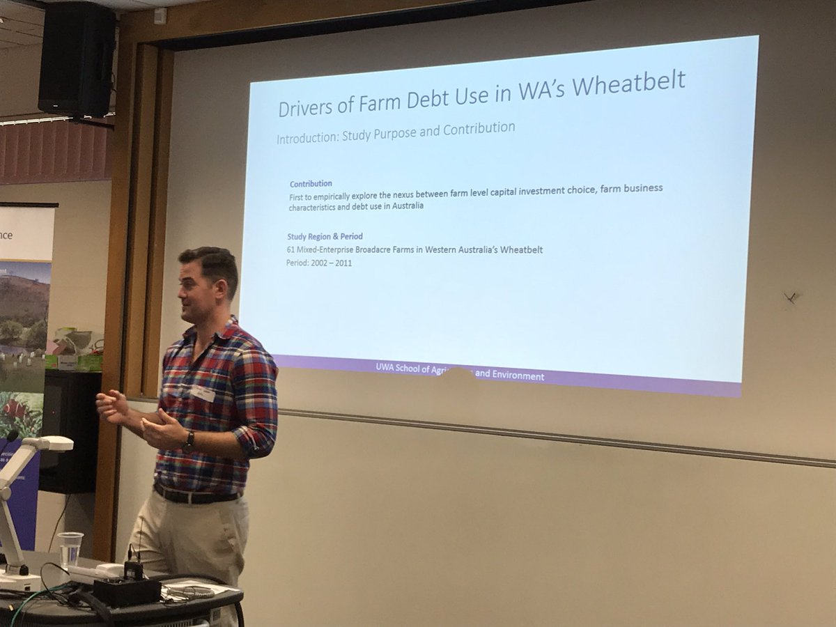 abbierogers84's tweet photo. #2018WAARE presentation by Steele West on determinants of #farmdebt and #balancingrisk @AARES_Inc @AREatUWA https://t.co/j53b1jYW7U