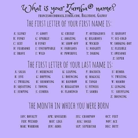 With zumba and clubbercise on the Time Table tonight... let's find out your dancing name..