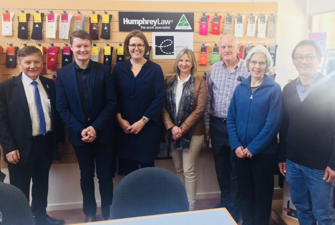 BenCarrollMP's tweet photo. The @VicGovAu recently launched #MadeInVictoria showcasing company’s like #HumphreyLaw - making socks in #Vic for 71 years & powered by #solar. Investing in #jobs & #environment - Proud to tour operations with @EthicalClothing’s @AngelaBellM & @PeterLockwoodCR #SunSocks #SpringSt https://t.co/G6d2PlvCo3