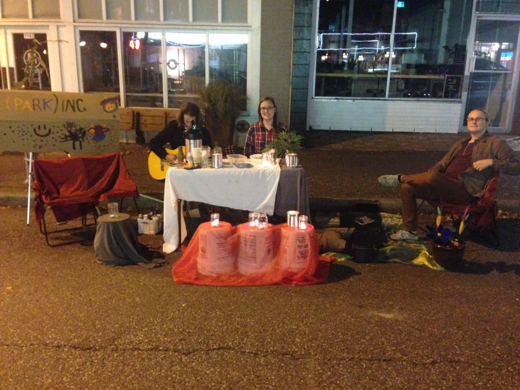 yourcitymotion's tweet photo. Happy belated (PARK)ing day! Who knew a parking spot could be so fun to hang out in, can't wait for next year. #vancouver @vpsn @parkingday thx @vanhackspace for the fabric https://t.co/nG52ZwKNrl