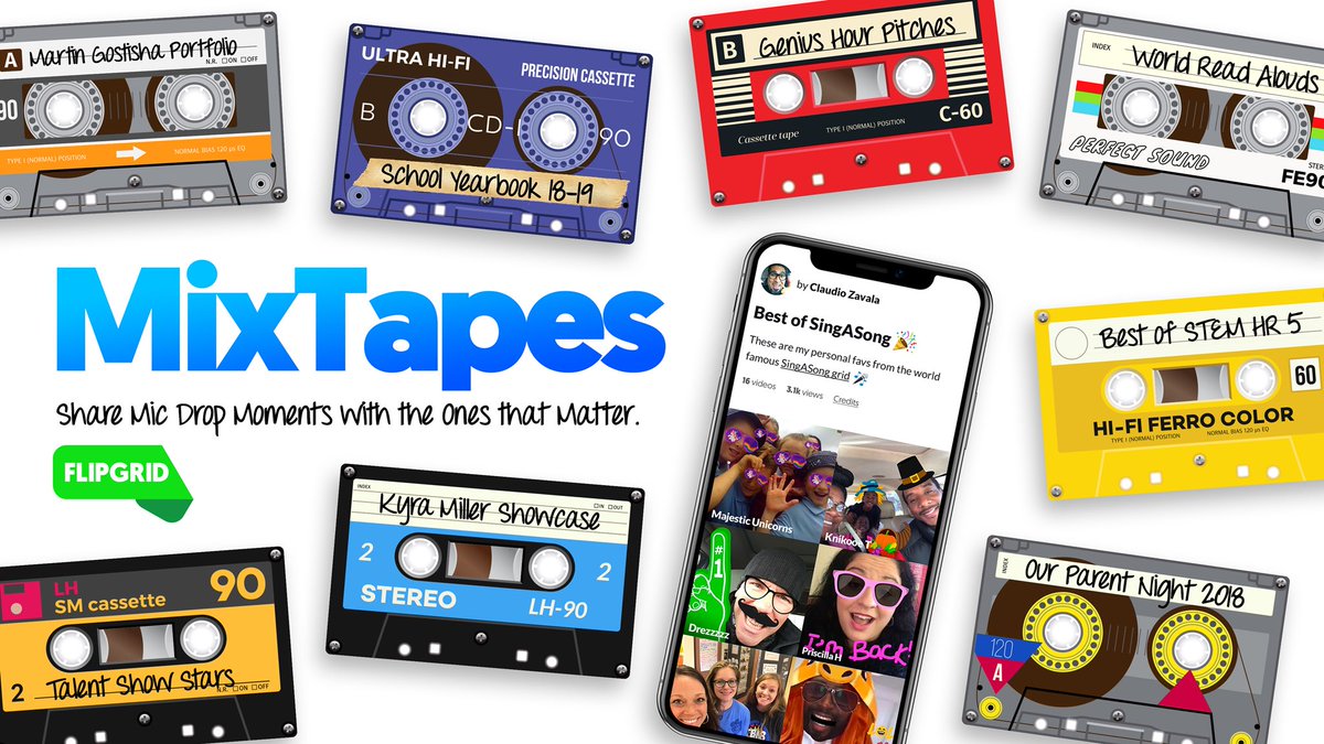 MicrosoftFlip's tweet photo. Kick it old school with the all new Flipgrid #MixTapes 🎧

💯 Student Portfolios
🎓 Semester Showcases
⭐️ Project Highlights
🗓 School Yearbooks
📚 Read Alouds
👩‍👩‍👧‍👦 Family Night Memories
👩‍🎤 Talent Show Remixes

https://t.co/TavNj2zjYV

#FlipgridFever https://t.co/63VS9cStrc