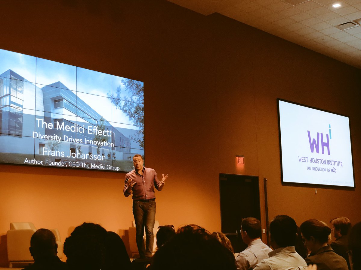 fvglover's tweet photo. Great innovation insight from @Frans_Johansson, author of The Medici Effect.”Always look for opportunities to change the rules of the game”. Intersection of ideas can produce amazing results for student success. @HCCDistrict  #WHIFellows18 https://t.co/f3zn7H8AKb