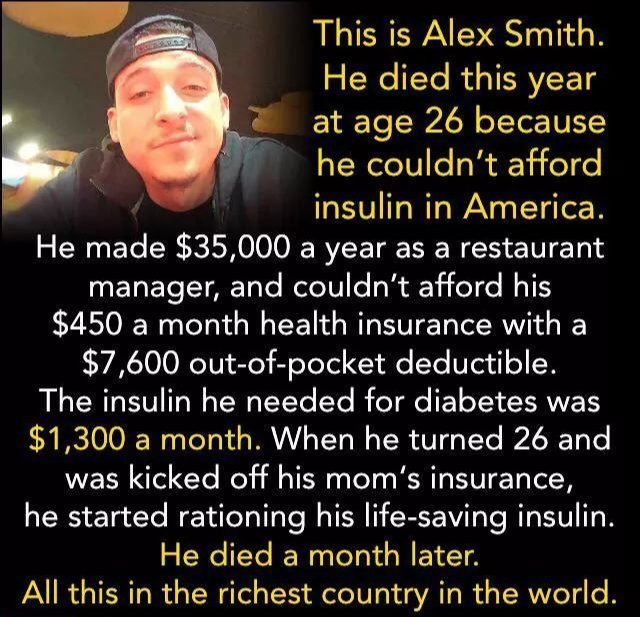Manntaray63's tweet photo. As a diabetic, this is my greatest fear. Even though I research loyalty cards to help save money, you still end up spending more than you think. God help you if have a set back.
Big Pharma doesn't NEED to charge SO much!! #diabetes #RIPAlexSmith https://t.co/yr7j7k4Z7S