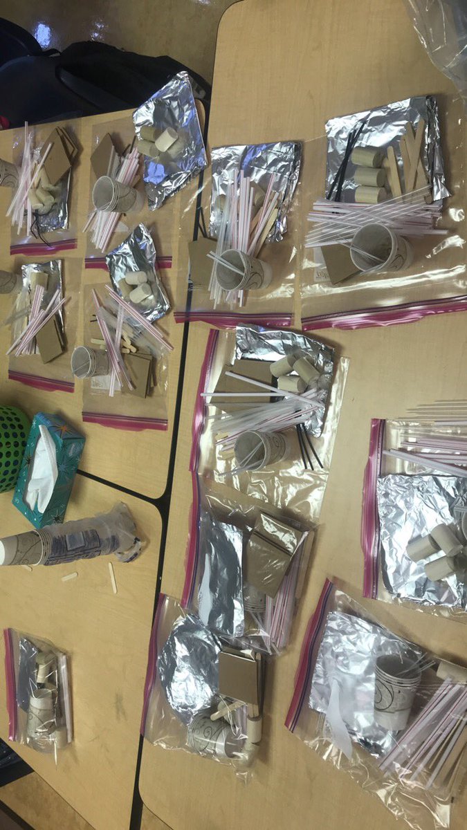 MissBcrader's tweet photo. Getting materials ready for a big, exciting day in science tomorrow!  We are building towers in my second grade class!! (Updates to come 🤗) #sciencerules #BUCOEImpact https://t.co/nLgUOzGmLG