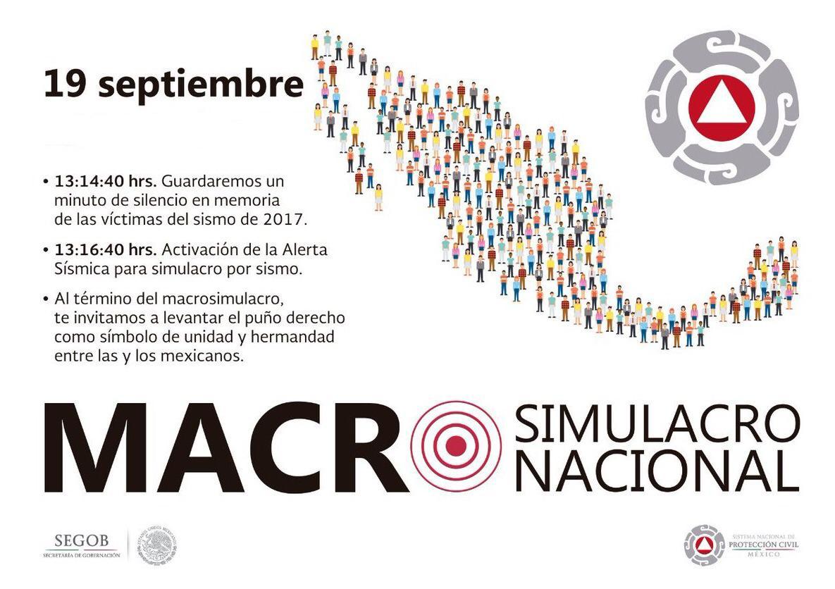 EcoSocialSol's tweet photo. Este miércoles #19deSeptiembre se llevará a cabo el #MacroSimulacro2018 a las 13:16:40 horas, dos minutos antes, guardaremos un #UnMinutoDeSilencio en memoria de las víctimas y damnificados. Atiende las indicaciones de los brigadistas y recuerda que la prevención salva vidas https://t.co/7YuBXgSyUO