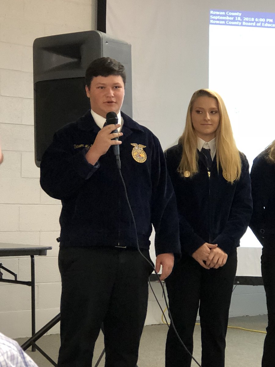 RowanCoDFP's tweet photo. FFA officers tell the school board about the wonderful opportunities they’ve been afforded through the RCSHS FFA chapter! #shoplocal #FFAforlife #itsagreatdaytobeaviking https://t.co/Z6CAxBROW2