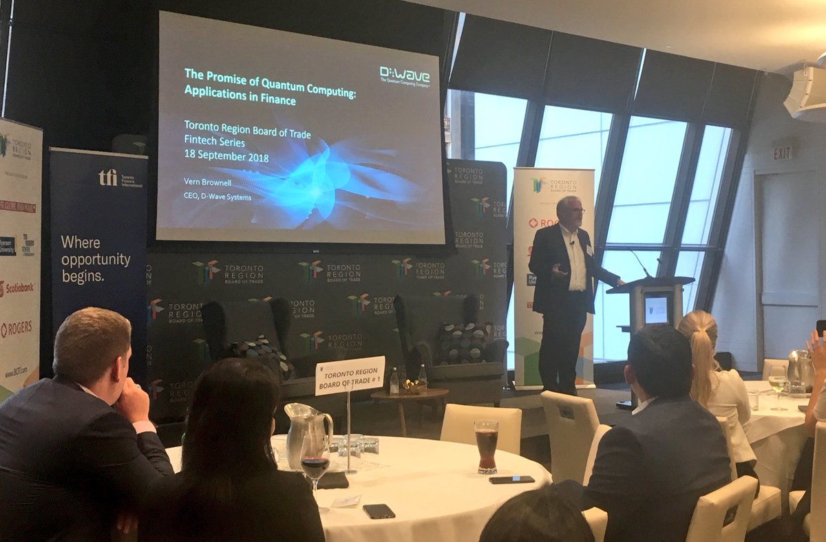 TorontoRBOT's tweet photo. .@dwavesys’s @vbrownell is now up at our Podium to share how his company is transforming digital financial services. #FintechTOSeries https://t.co/fiWd6QqxRO