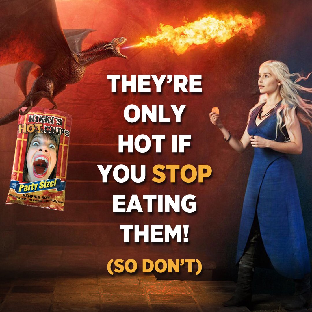 NikkisProducts's tweet photo. #nikkishotchips #gameofthrones #chips #gameofthronesseason7 #hotfood https://t.co/jLc6400AZe