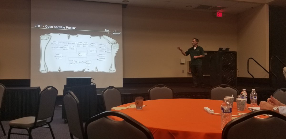 EttusResearch's tweet photo. Our #wizards Nate and @ManuelUhm talking about the magic of #SDR and @gnuradio #GRCon18 https://t.co/q7YqRRw5SB