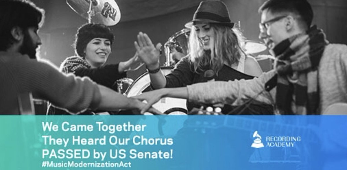 Today we all made music history! Thanks to our members’ <a href="/GRAMMYAdvocacy/">GRAMMY Advocacy</a> efforts the #MusicModernizationAct PASSED THE SENATE. We did it!