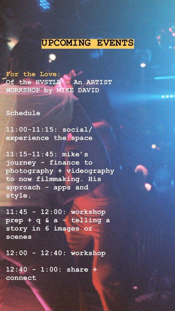 First Workshop w/<a href="/Gumbo_Media/">Gumbo Media</a>, and last pit stop before the film installation 📍

eventbrite.com/e/for-the-love…