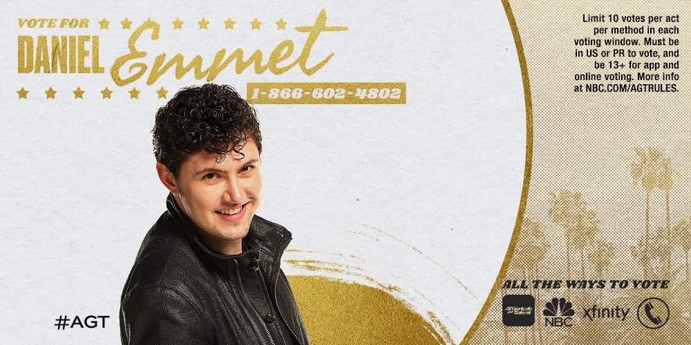 AGT's tweet photo. RETWEET if you think @DanielEmmet should win #AGT tomorrow. https://t.co/XlfAXv5yli
