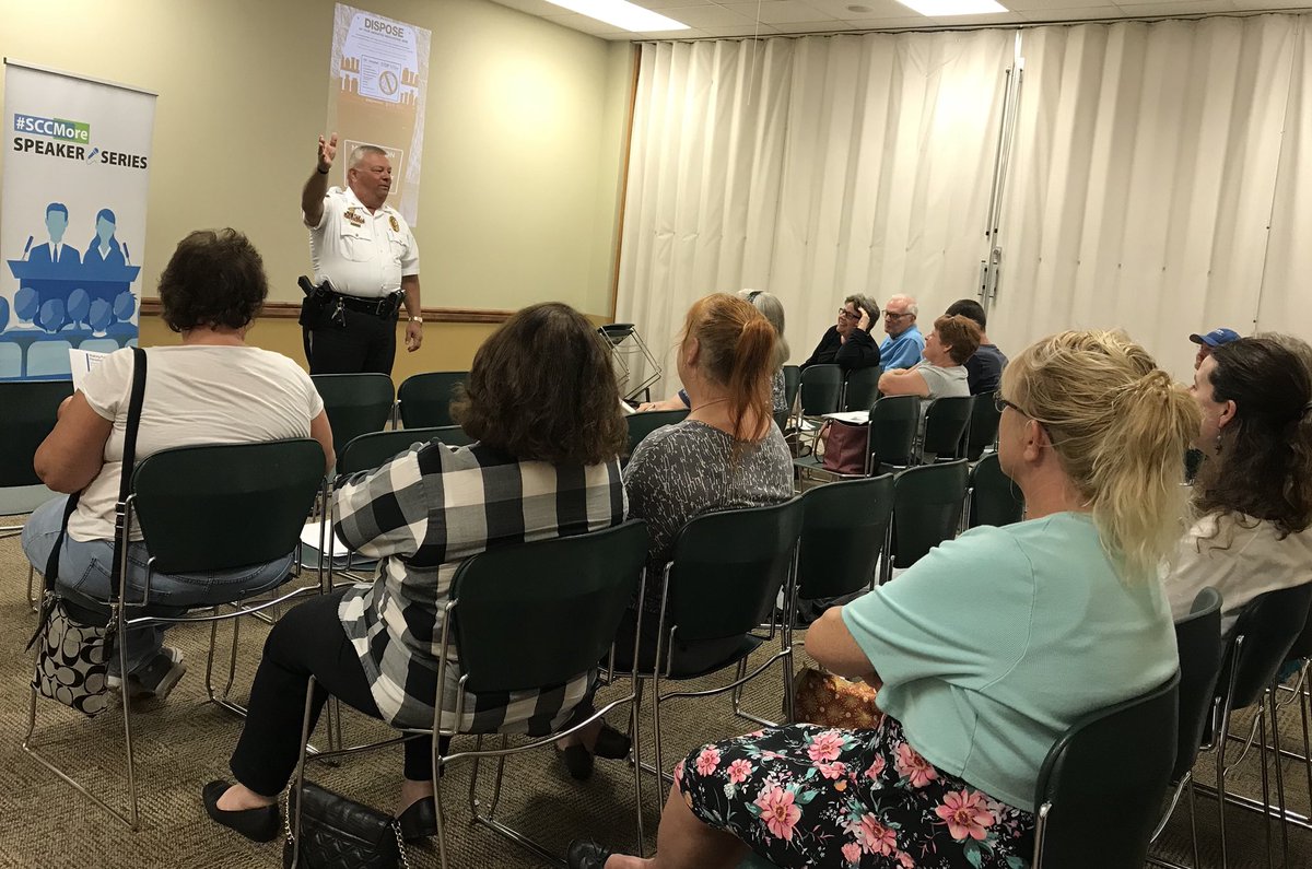 SCCMOPD's tweet photo. #SCCPDLIVE: Chief Todd discusses making public safety personal at tonight’s #SCCMore Speakers Series. Learn more about your police department’s services at https://t.co/oC00UCqsJj. #SCCPDCommunity https://t.co/gPNmsxYfSS