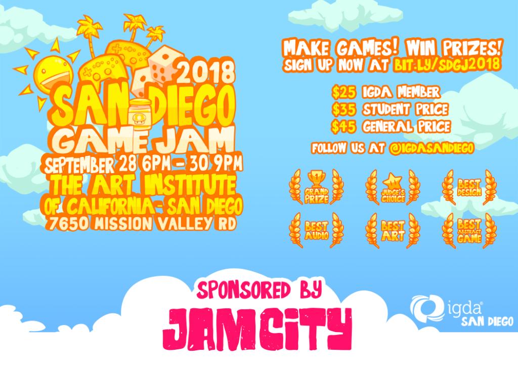 AiSanDiego's tweet image. The Art Institute of San Diego is hosting GAME JAM on Sept 28, 29 &amp;amp; 30. This event is open to the public! Please see photo for more details / contact the campus at 858-598-1399 for more information.
#aicasd #aiproud #aisandiego #gamejam #sandiegogamejam #igdasandiego #jamcity