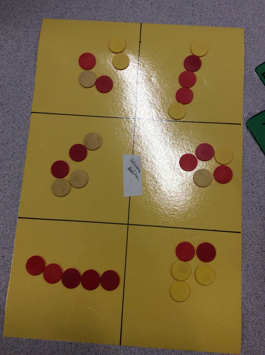 HuhmanMs's tweet image. Working with partners to find different ways to make 5 using different manipulatives. #CREteach