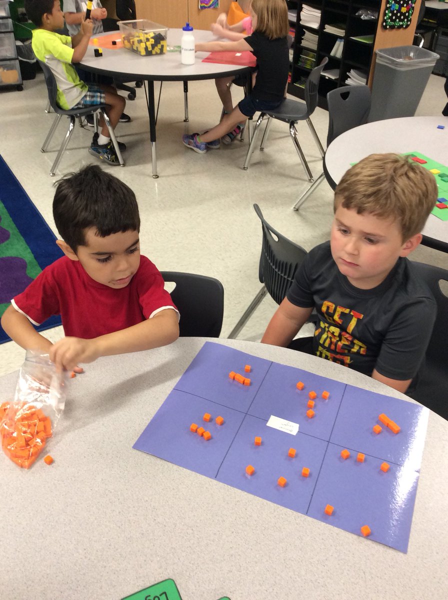 HuhmanMs's tweet image. Working with partners to find different ways to make 5 using different manipulatives. #CREteach