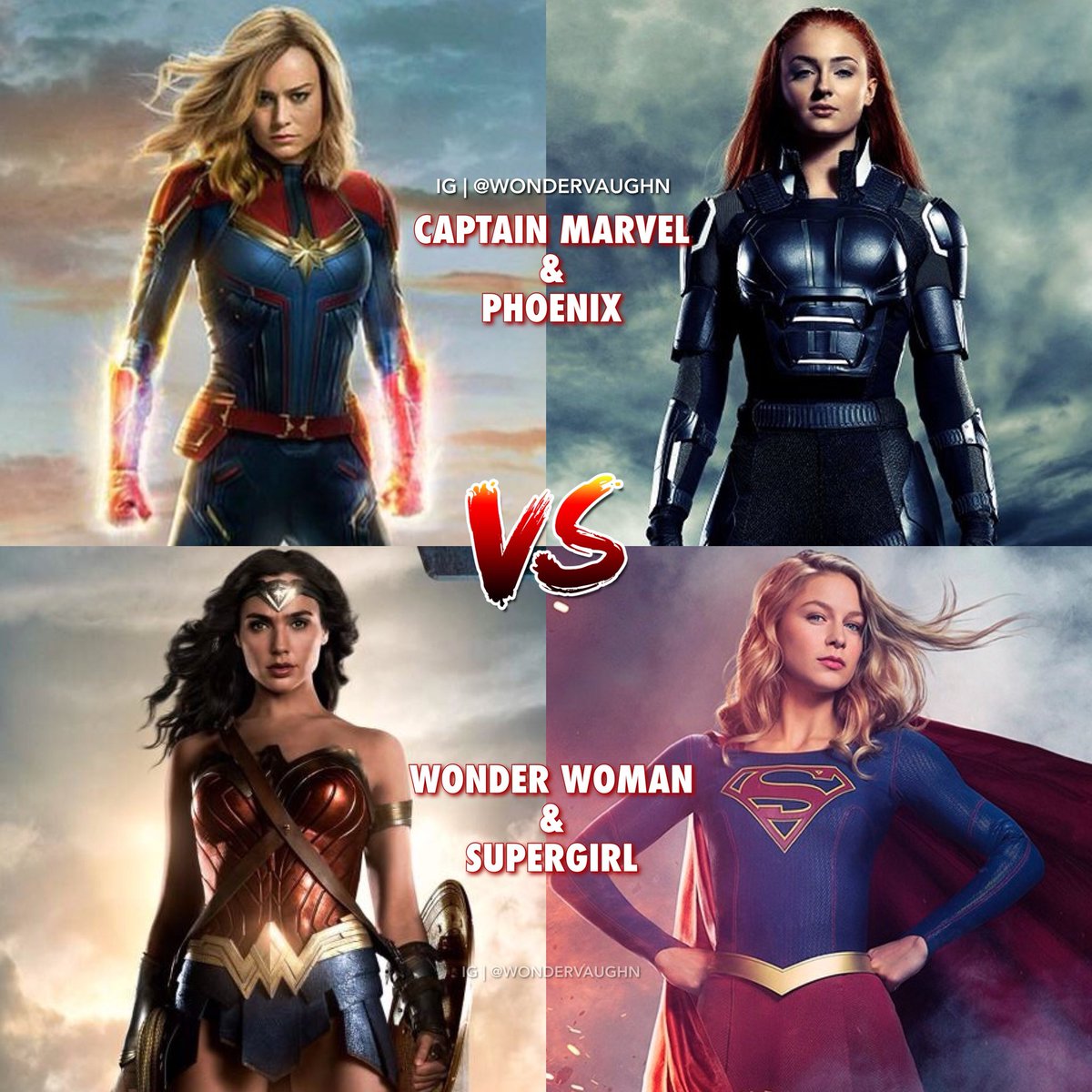 Wondervaughn Auf Twitter Team Marvel Vs Team Dc It S The Comic Heroines Of 19 Ps I Love Both Companies Captainmarvel Phoenix Vs Wonderwoman Supergirl Follow Wondervaughn On Instagram