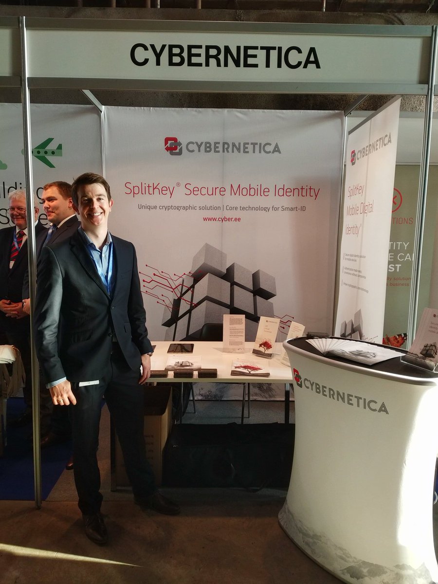 MaxCvdP's tweet photo. Just set up at the eID Forum in Tallinn. Swing by to learn more about Cybernetica and SplitKey's mobile digital authentication and signing https://t.co/5rJMXp6Ttz