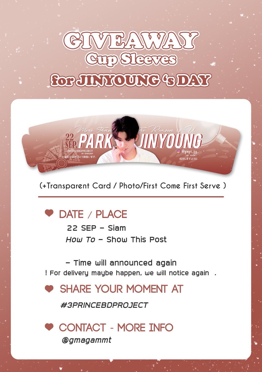 MEproject_'s tweet photo. 👦🏻 ที่ครอบแก้ว #Jinyoung #got7
💖โดย @gmagammt
📅เริ่มแจกวันที่ 22กันยายน
📍 สยาม
#3PRINCEBDPROJECT https://t.co/QMfemN8R3a