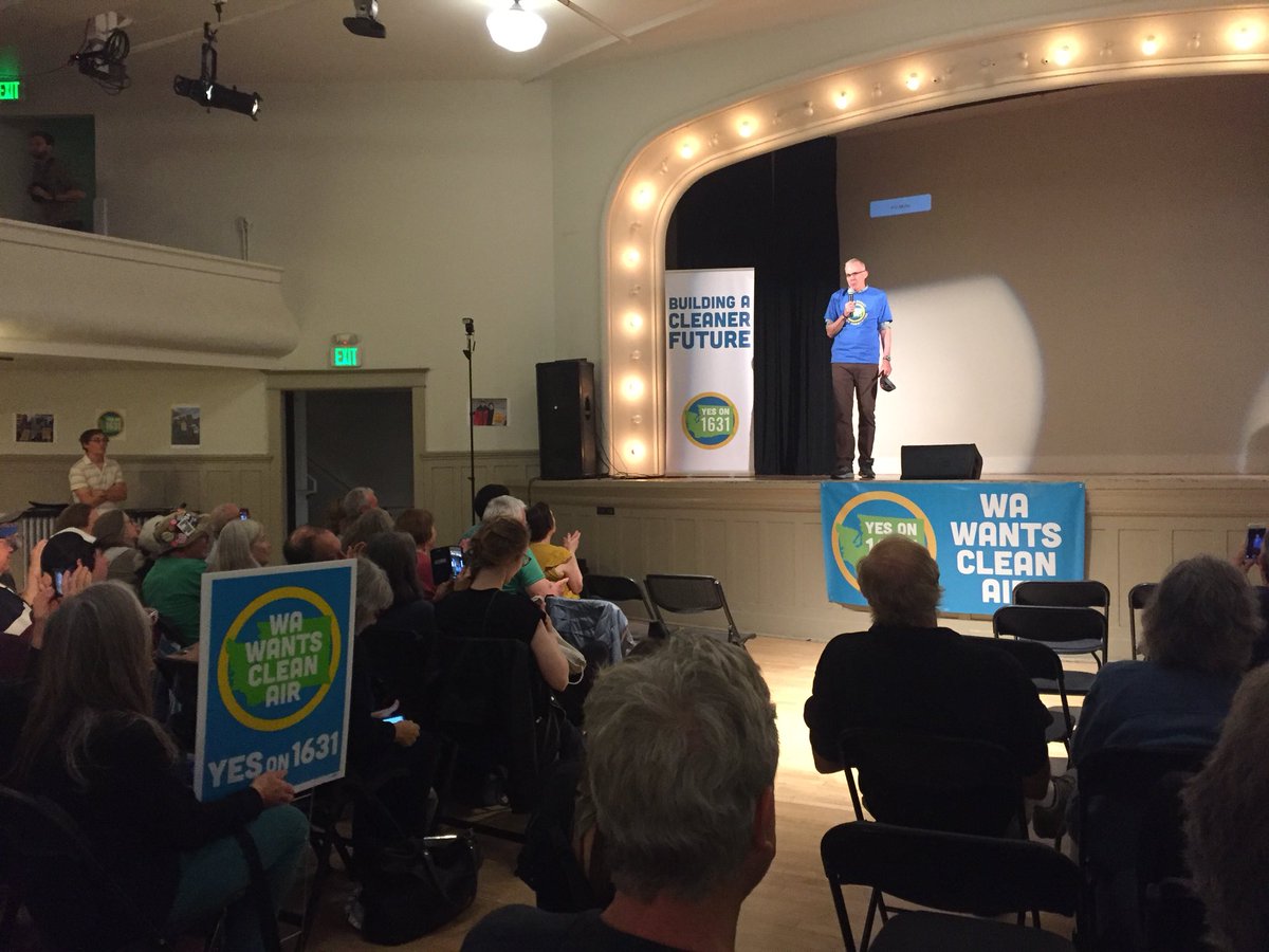 allisoncarnold's tweet photo. Bill McKibben: “The world is waiting on THIS Washington to do what needs to be done.” Vote “yes” on I-1631 in November for clean air and clean energy. https://t.co/iGyrBr1C3C
