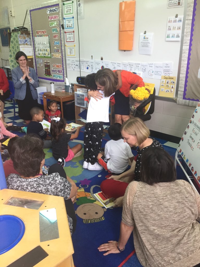 ckeiser85's tweet photo. Virginia’s First Lady was a hit in preschool today at @agnorhurtk5! Thank you, Mrs. Northam, for visiting @k12albemarle and for your support of early education. https://t.co/8vbjoH2mCo