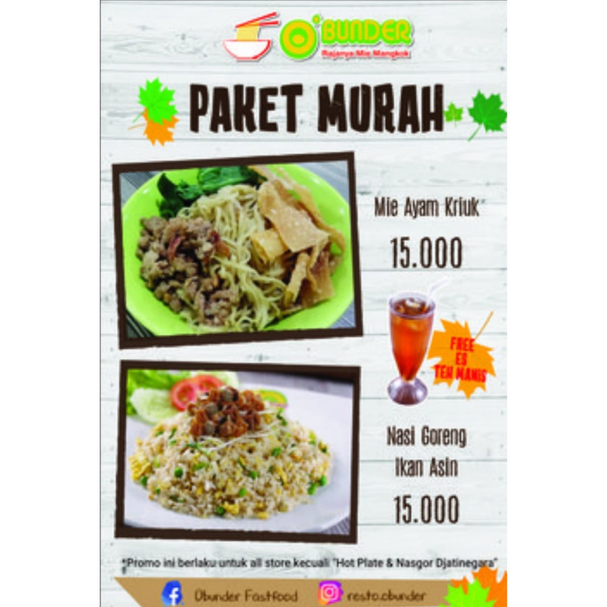 Promo dari O'bunder guys, Mie Ayam Kriuk dan Nasi Goreng Ikan Asin cuma 15rb aja. Yuk makan-makan di O'bunder Matos

#promomatos #diskonmatos #malangtownsquare #matos