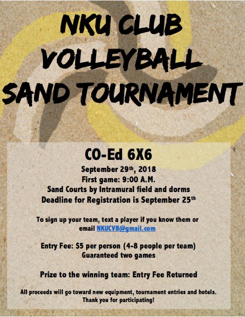 ❗️attention❗️we are having a sand volleyball tournament to help fundraise!!!! it’s super fun and all the funds go to new equipment, tournament fees, and hotels!!!! make a team of six and sign up by September 25th!!! can’t wait to see you there!!!