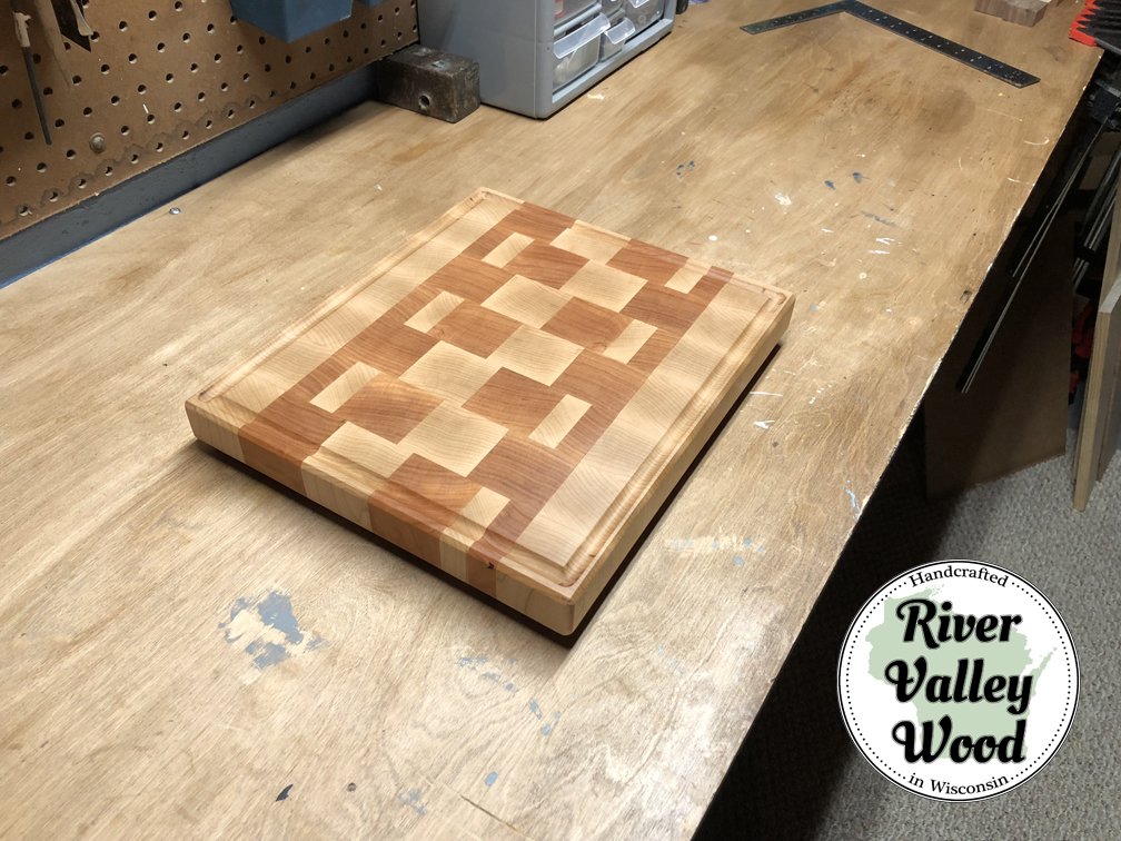 Spruce up your kitchen with this Maple &amp; Cherry end grain cutting board! Available on Etsy now! etsy.com/listing/644909… #cuttingboard #wood #kitchen #house #gift #etsy #forsale