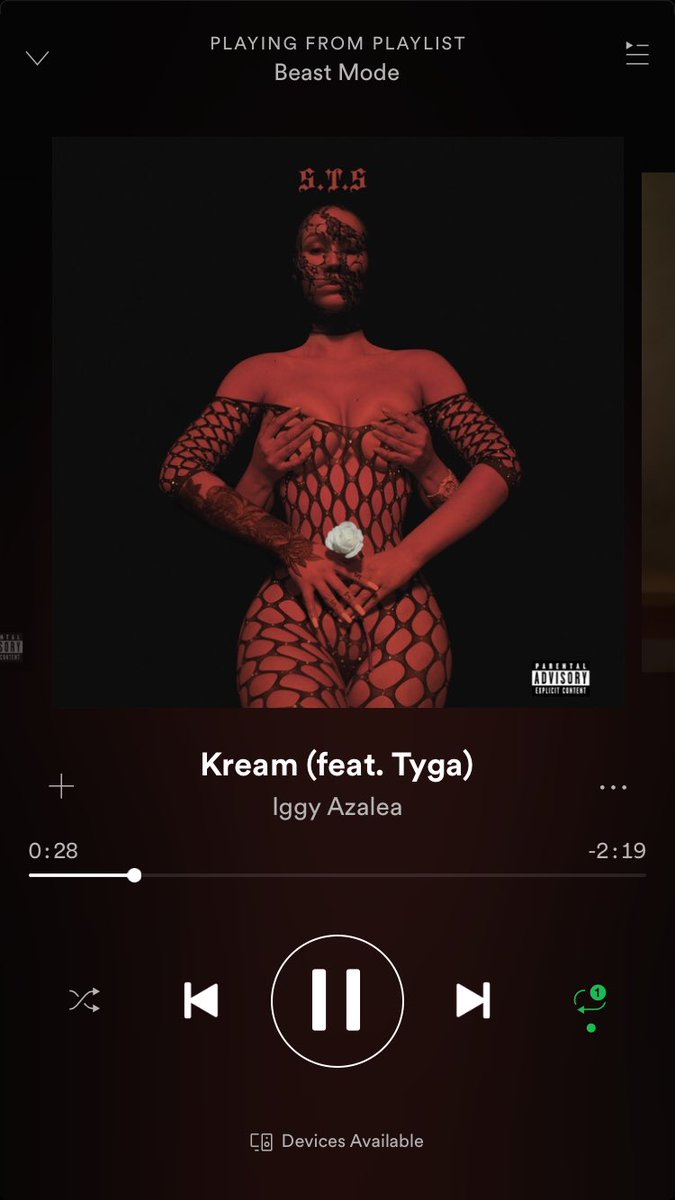 thethnksiget's tweet photo. #Azaleans; check this.. #KREAM is now at the #1 spot on the BEAST MODE Spotify playlist!!!! #StreamKream from that playlist to keep it at the top. It has jumped 13 spots to be there! Stream #InAHazeRemix too between Kream. @IGGYAZALEA @Tyga @TotalApe #IggyAzalea #Tyga #IggyxTyga https://t.co/tHSn2x5hVY
