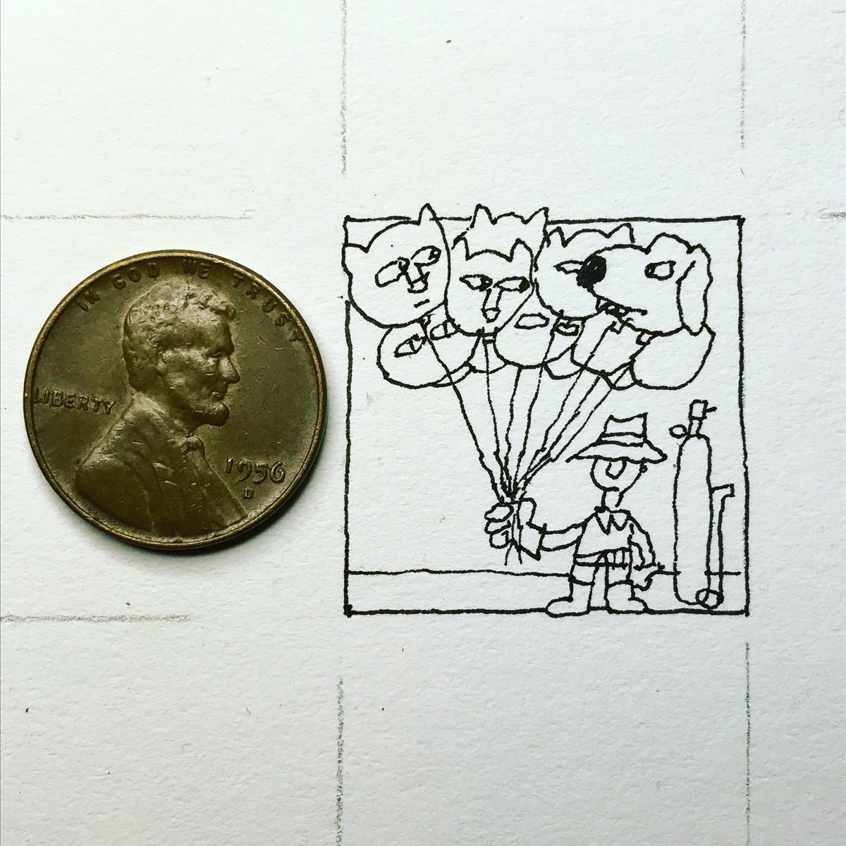 arnieten's tweet photo. Day18 of the tiny one inch square drawing challenge... #illustrationhq #Drawingaday #johnvernonlord #oneinchsquare #balloons #balloonvender https://t.co/VbxYt69TEy