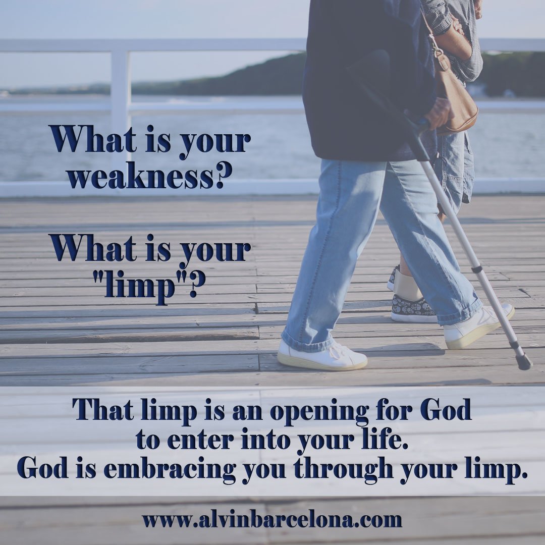 BrotherAlvinB's tweet photo. What is your weakness?
What is your "limp"?
That limp is an opening for God to enter into your life.
God is embracing you through your limp.
#reflections #weakness #bleedership #m3sy #alvinbarcelona https://t.co/4o82axutIj