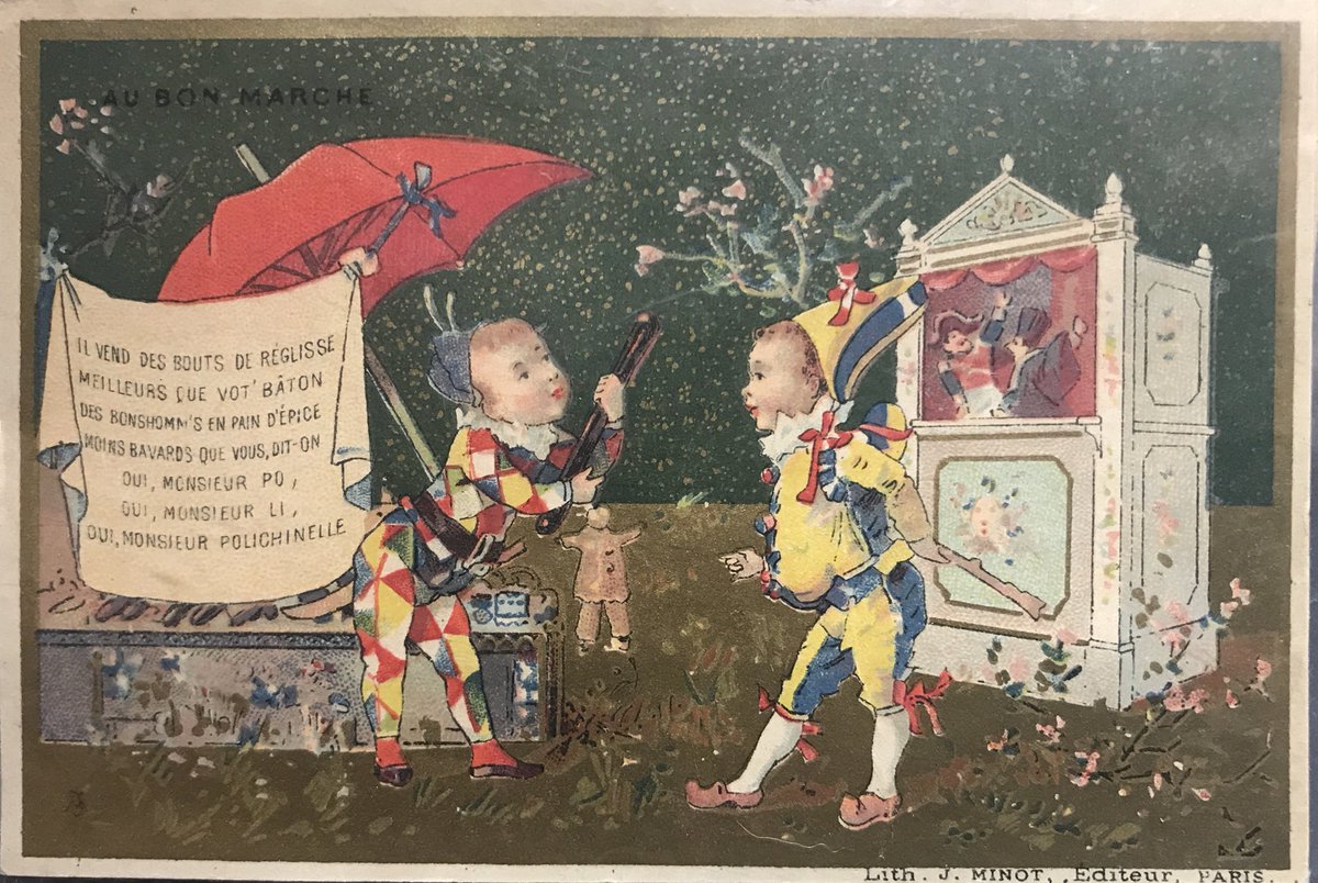 CardsJs's tweet image. This is a card from a set of 6, made by “Au Bon Marché” circa 1900’s. Does anyone know what it’s about? I can’t figure out the context at all #tradecards #aubonmarché #ephemera #history #vintage #cartophilia #chromolithography #JScards