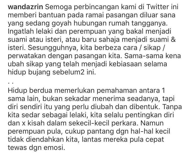 wandazrin's tweet photo. Bila saya terbaca berkenaan “Penceraian”, tergerak jari saya utk menyampaikan renungan penuh makna pada pasangan yang bakal menjadi suami isteri atau baru shj membina hubungan sebagai suami isteri yang sah.

Semoga membantu kalian. 

Bacalah, kita kurang org yg membaca hari ini. https://t.co/fPoPgjWWEi