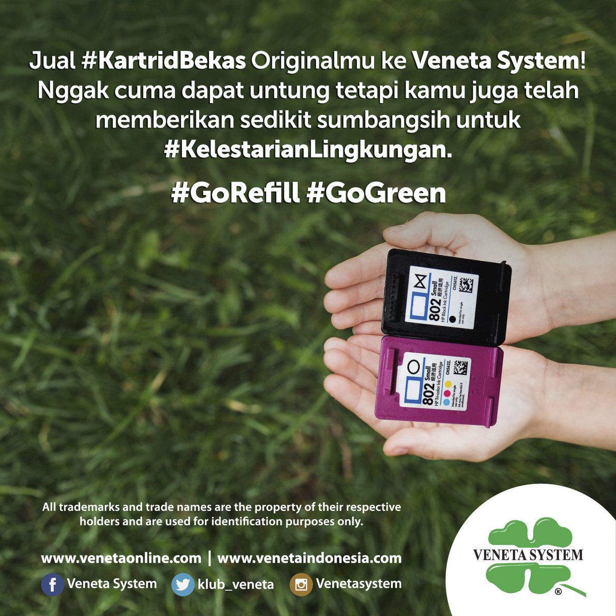 klub_veneta's tweet photo. #WorldCleanUpDay
Jual #KartridBekas Originalmu ke Veneta System!
Nggak cuma dapat untung tetapi kamu juga telah memberikan sedikit sumbangsih untuk #KelestarianLingkungan.
#GoRefill #GoGreen
Temukan outlet terdekatmu di:
https://t.co/daB9v8JPZx
CS : 0817 677 9999
#CPNS2018 https://t.co/B2LWnaT2sR