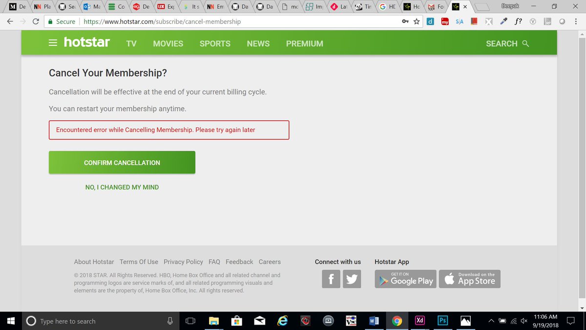 deepakart's tweet photo. @hotstartweets this is what i am getting if i am trying to cancel my membership. I tried it last month as well but same message i got! please cancel it. I mailed you. https://t.co/gkQykTc59g