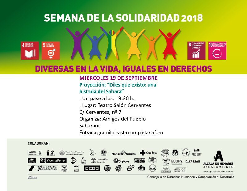 📆 Esta tarde, a las 19:30, dentro del programa de la Semana de la Solidaridad se proyecta el documental: "Diles que existo: una historia del Sahara". Después habrá un coloquio sobre la situación de las personas saharauis refugiadas.